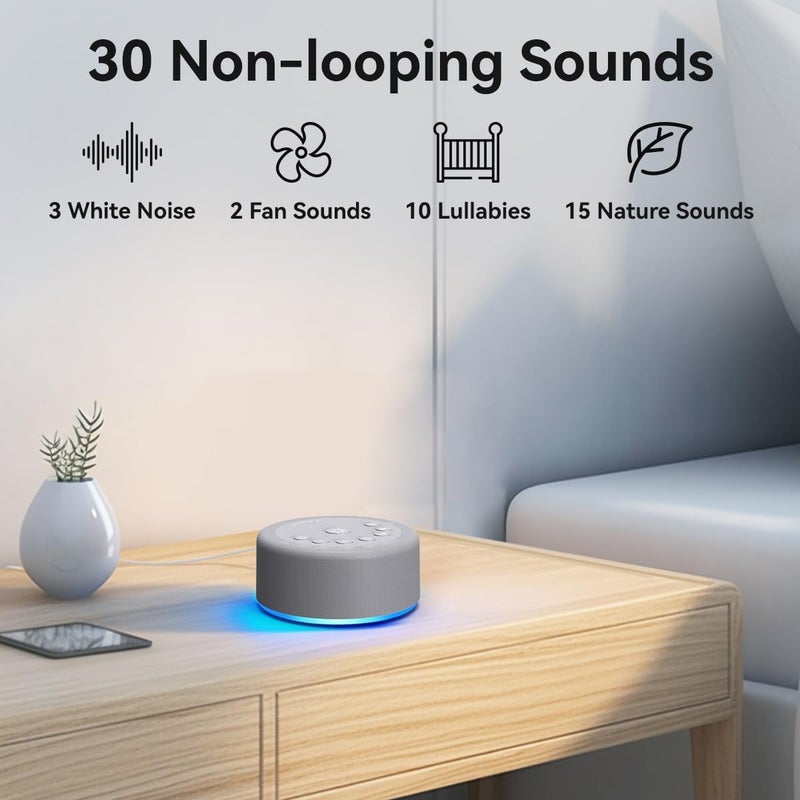 Hushing Sound Machine Night Light White Noise Brown Noise Machine 30 Non Looping Sounds 12 Lights 5 Timers 36 Adjustable Volume Memory Function Sleep Sounds Machine for Baby Kids Adult & Home Office Travel - Image 2